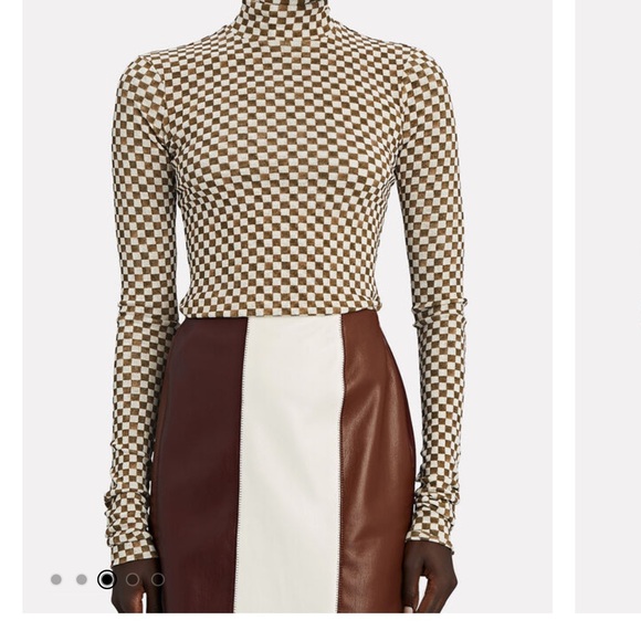 Nanushka checkered long sleeve Harri Checked Mesh Turtleneck Top wide leg pants - Picture 5 of 9